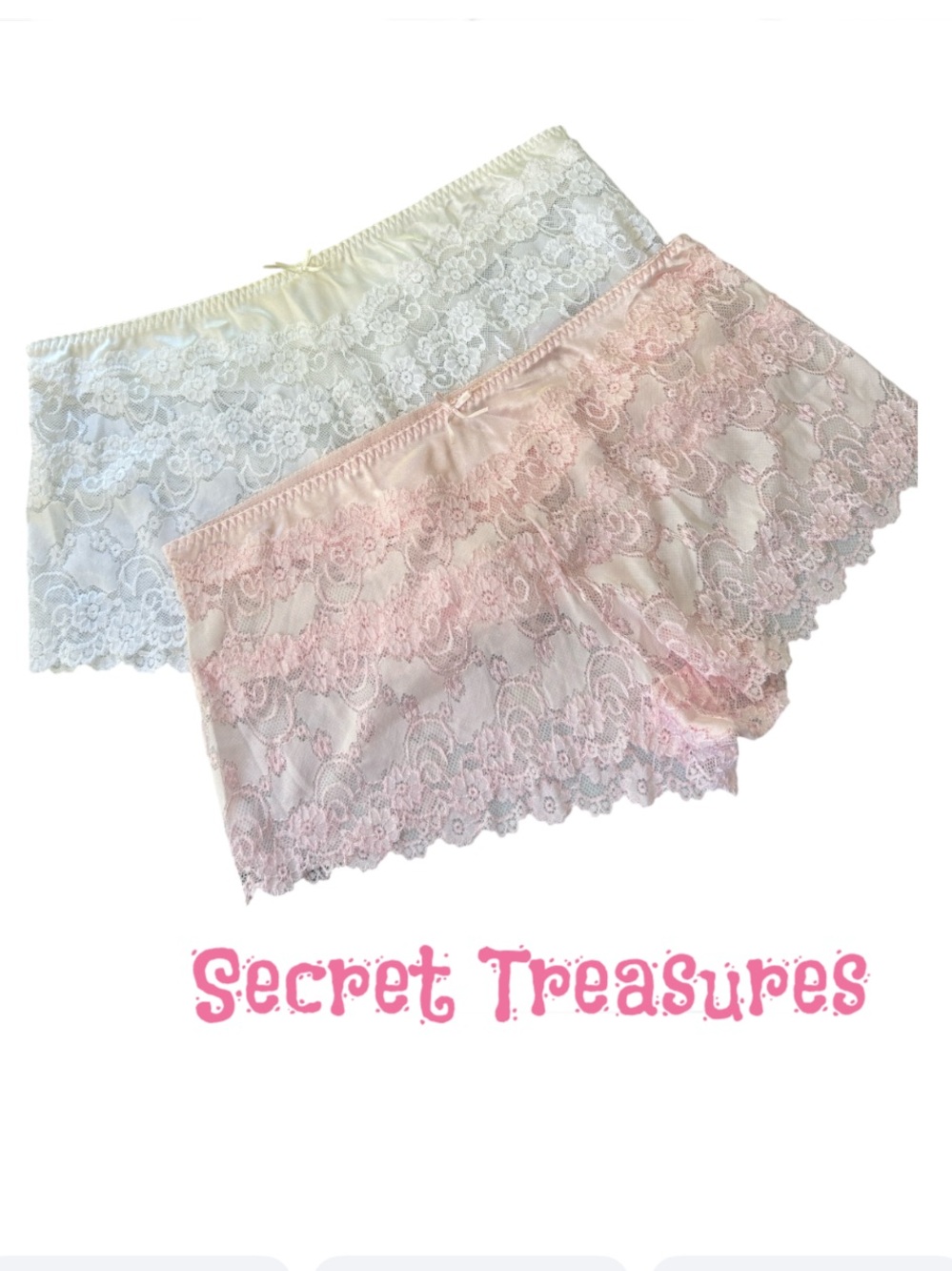 Lace Boyshort Panties in White & Light Pink